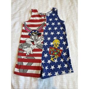 vintage 90's LOONEY TUNES Sz 6 Americana Nautical Romper Bugs Bunny Tweety Bird